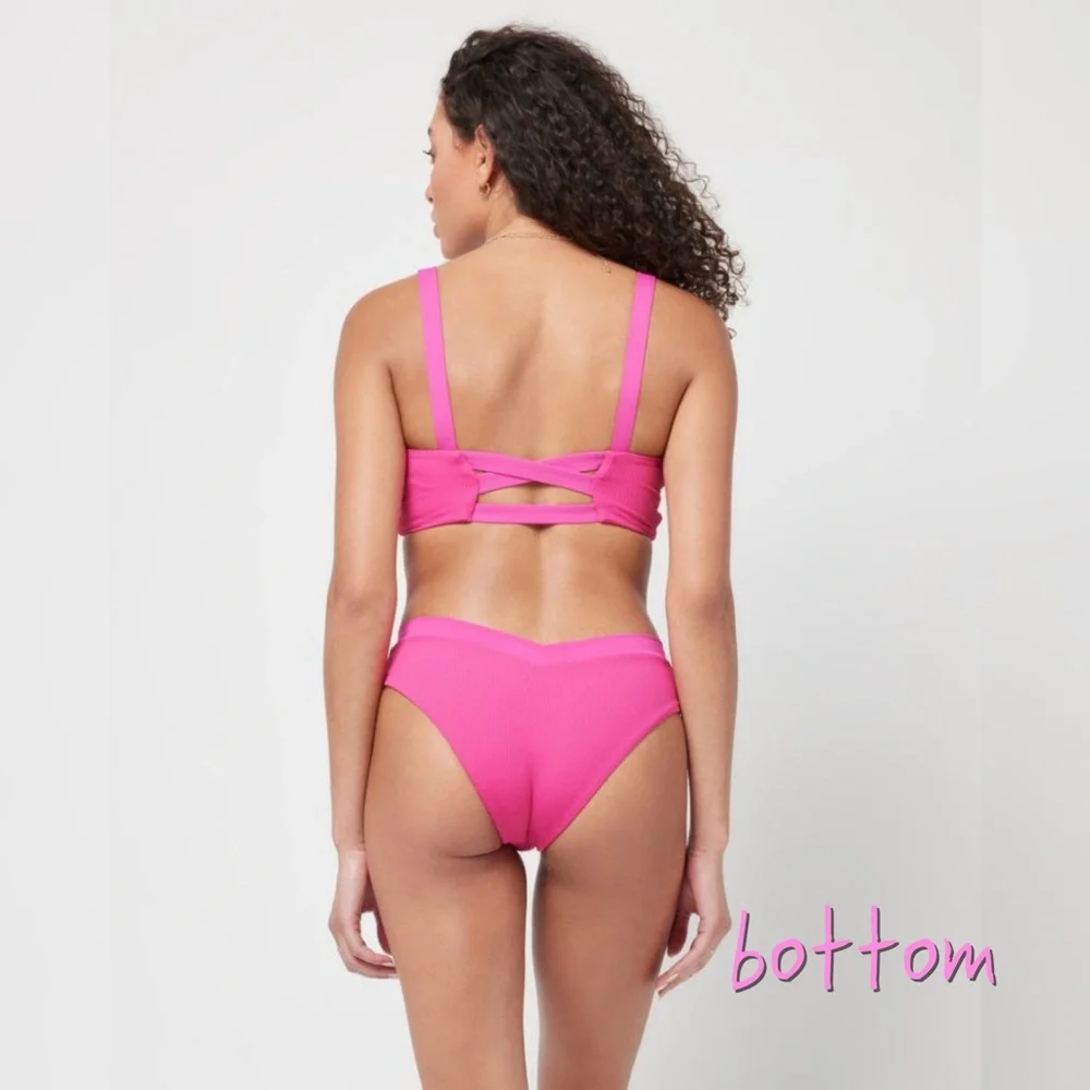 L*Space 🩷 Barbie Pink V-Neck Wire Helena Bikini Top | Cheeky Bottoms